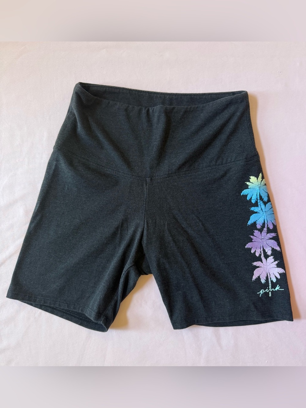 PINK Victoria's Secret Gray Bike Shorts with Multi Colored Palm Trees Print-S